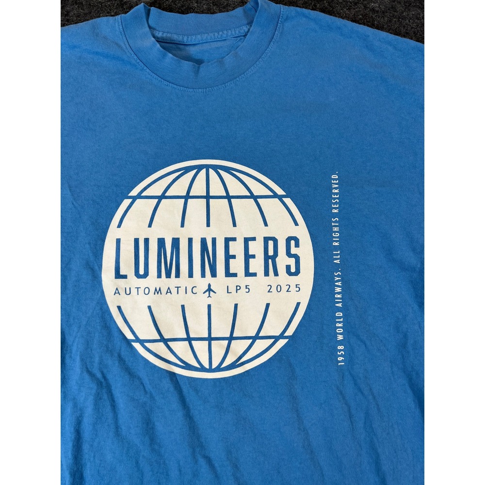 The Lumineers World Tour 2025 Shirt Mens Large Blue Graphic Tee Concert Tee
